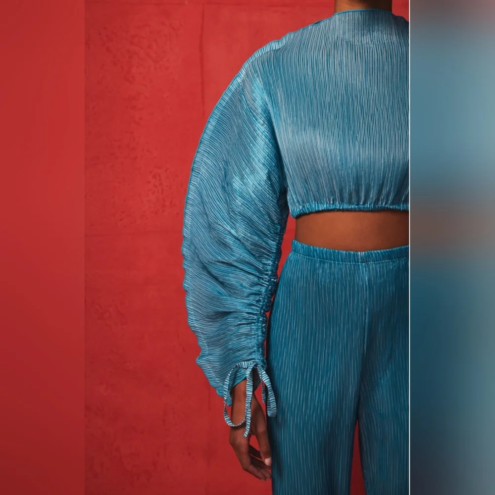 Cult Gaia Pleats Stacie Pant Turquoise Blue Sz XS NWOT